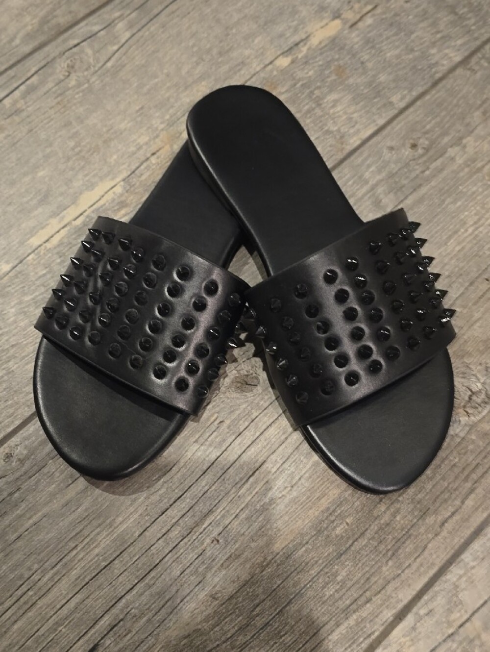 Studded Black Slide Sandals - Picture 2 of 4